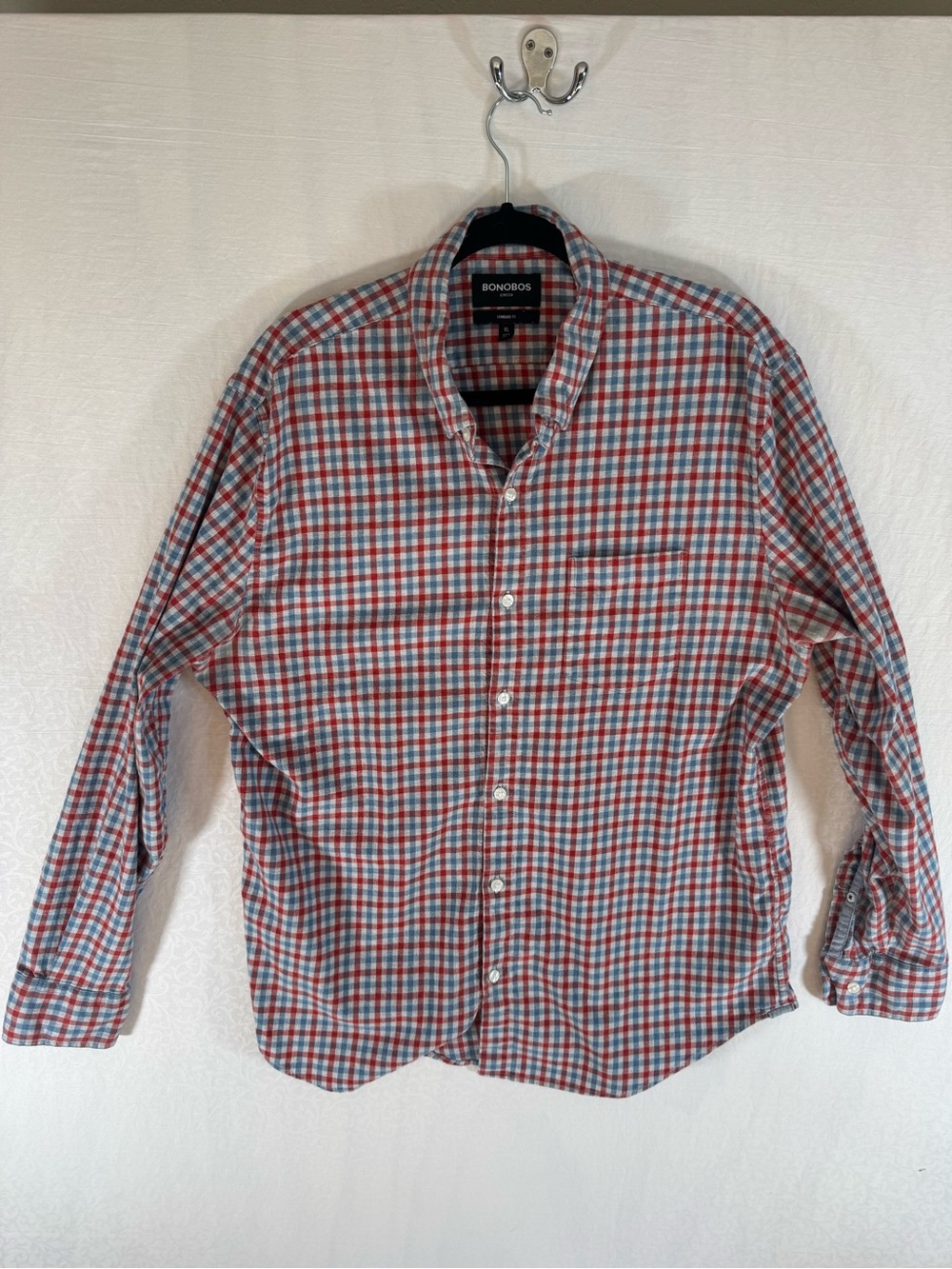 Bonobos XL Standard Fit Stretch Red & Blue Plaid flannel Button Down Shirt